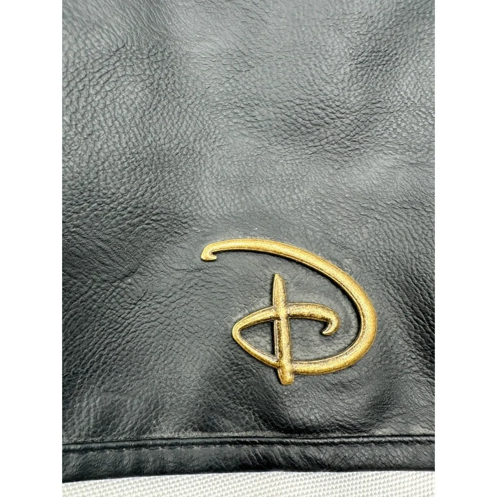 Disney Logo Slouch Backpack Women's‎ Black White Faux Leather Flap Drawstring